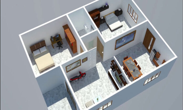 Mẫu nhà cấp 4 2 phòng ngủ đơn giản, tiện nghi