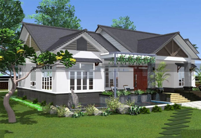 Nhà 1 tầng 4 phòng ngủ mái thái nông thôn hiện đại